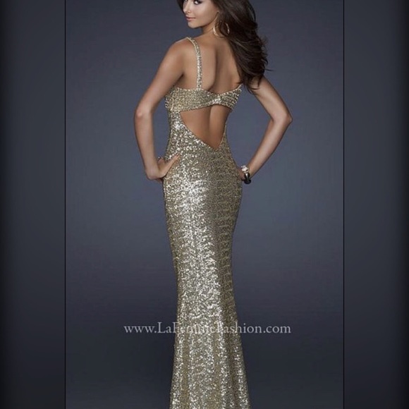 Gold lafemme pageant prom gown size 2 (fits 0-4) - Picture 2 of 5